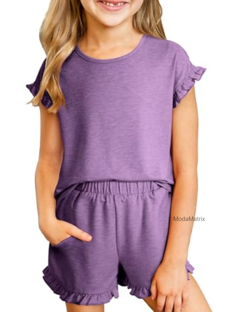 Girls Ruffled Matching Outfit Set Short Sleeve